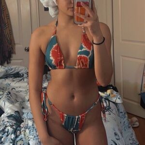 Stylish Teal and Red Bikini Set